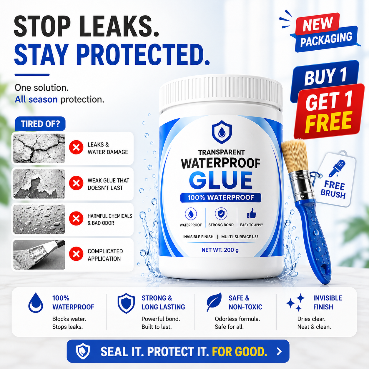 Transparent Waterproof Glue + Free Brush 🔥- Buy 1 Get 1 Free