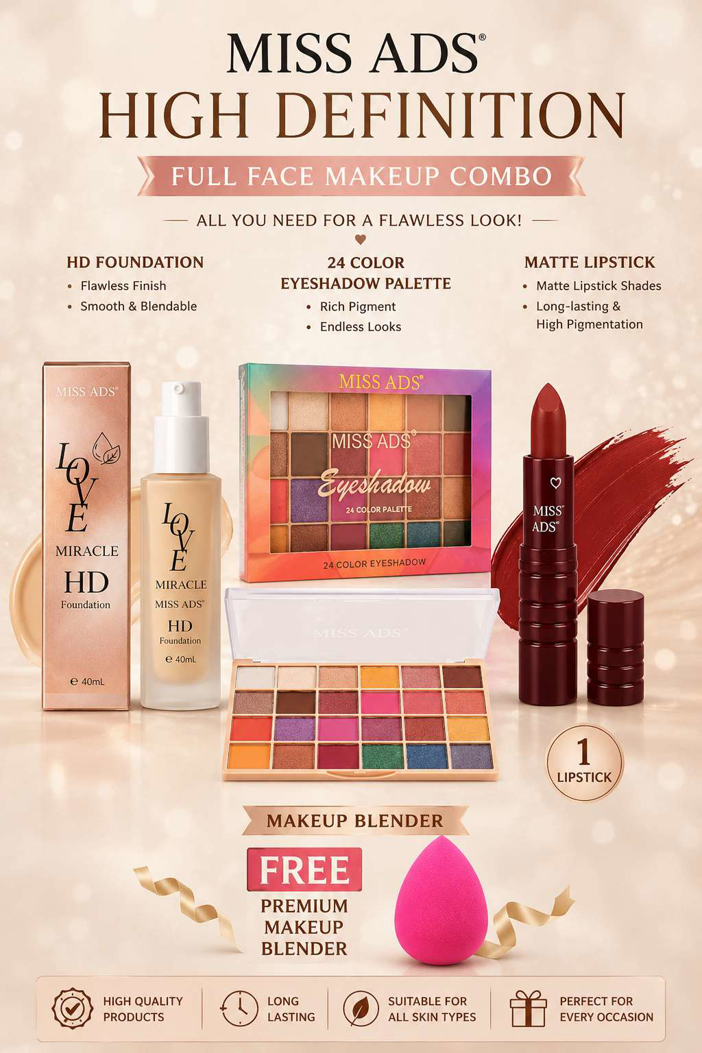 MISS ADS High Definition Full Face Makeup Combo