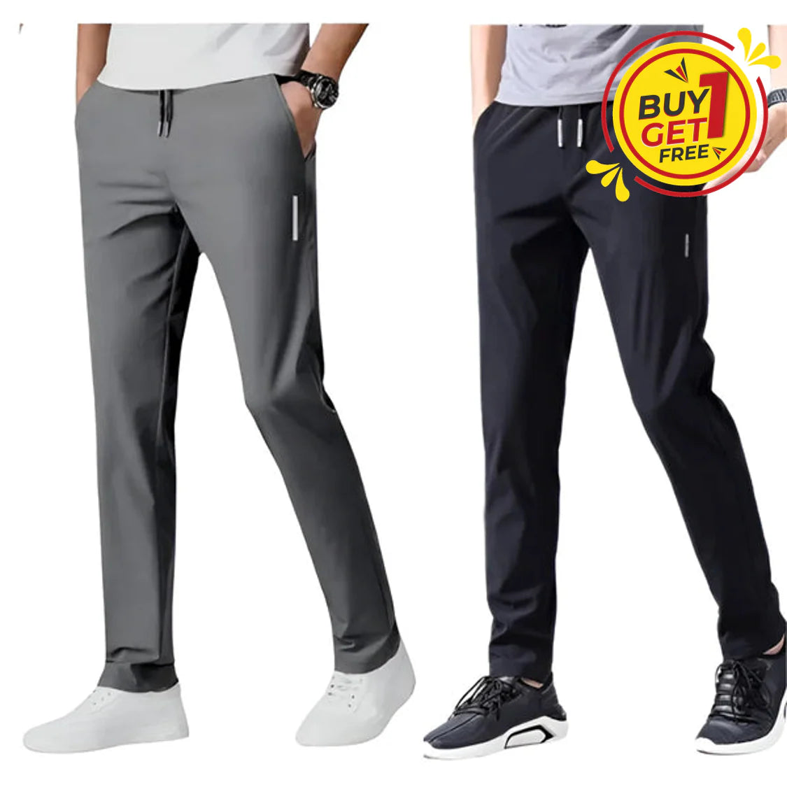 🔥 Comfort Fit Lycra Track Pants | Black & Grey Combo for Men 🖤 (BUY 1 GET 2 FREE)