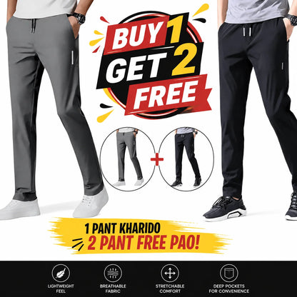 🔥 Comfort Fit Lycra Track Pants | Black & Grey Combo for Men 🖤 (BUY 1 GET 2 FREE)